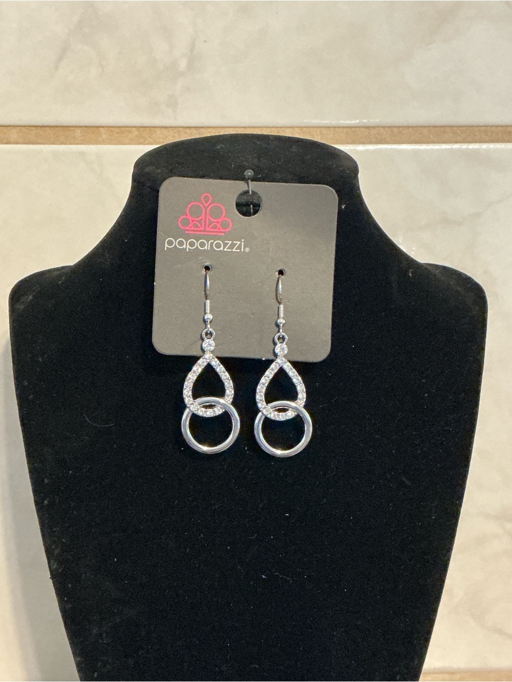 Paparazzi Silver Sparkling Interlock Drop Earrings - Silver
